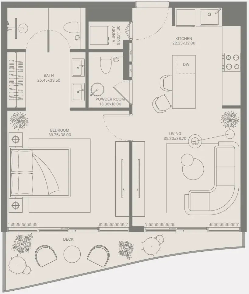 Bond Enclave 1 bed floor plan, 732 sqft