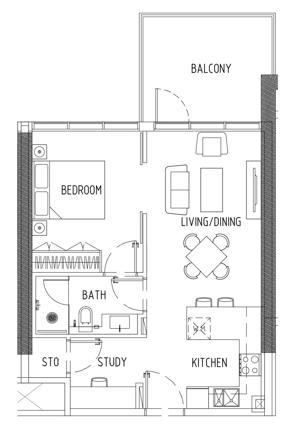 Damac District 1 bed floor plan, 674 sqft