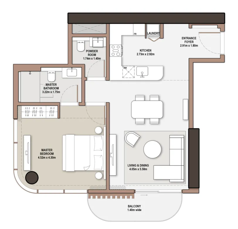 The Edit at d3 1 bed floor plan, 876 sqft
