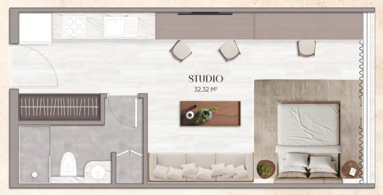 Urban Horizon Studio floor plan, 352 sqft
