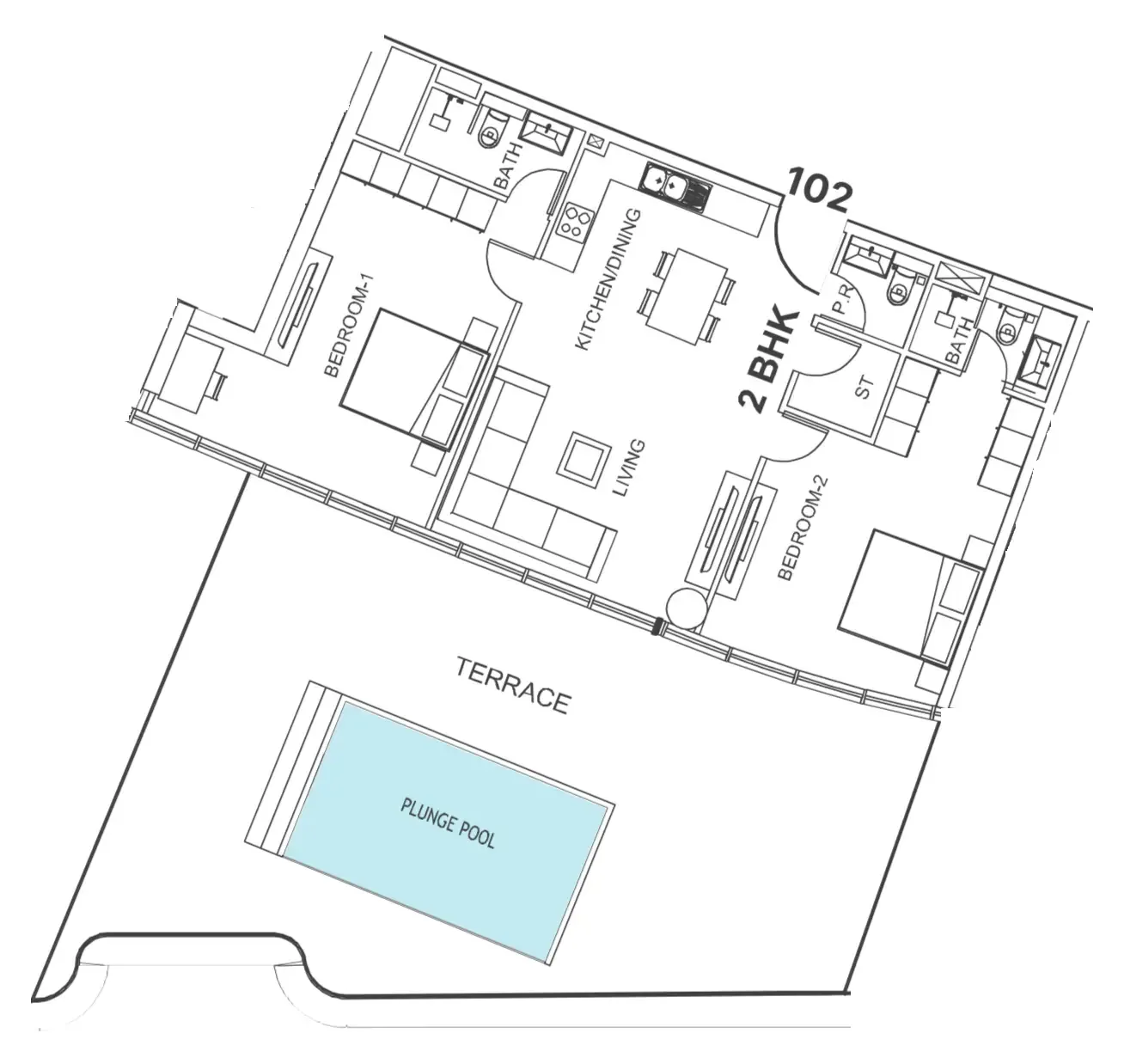 Villa Del Garda 2 bed floor plan, 1,975 sqft