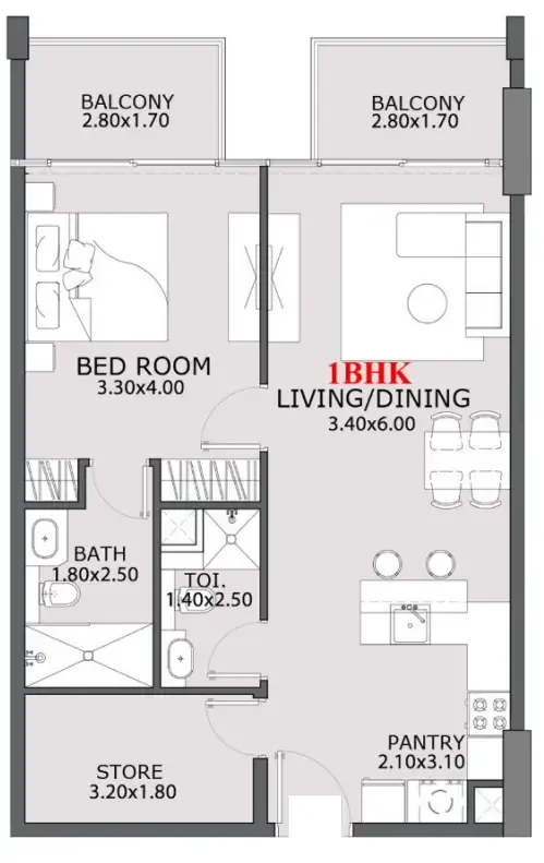 Provenza Residences 1 bed floor plan, 798 sqft