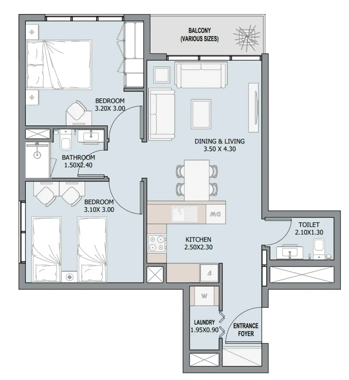 Verdana III 2 bed floor plan, 750 – 751 sqft