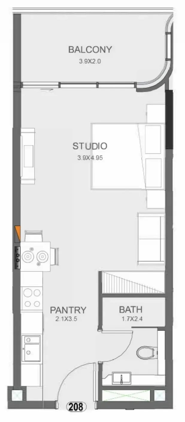 Floarea Oasis Studio floor plan, 461 sqft