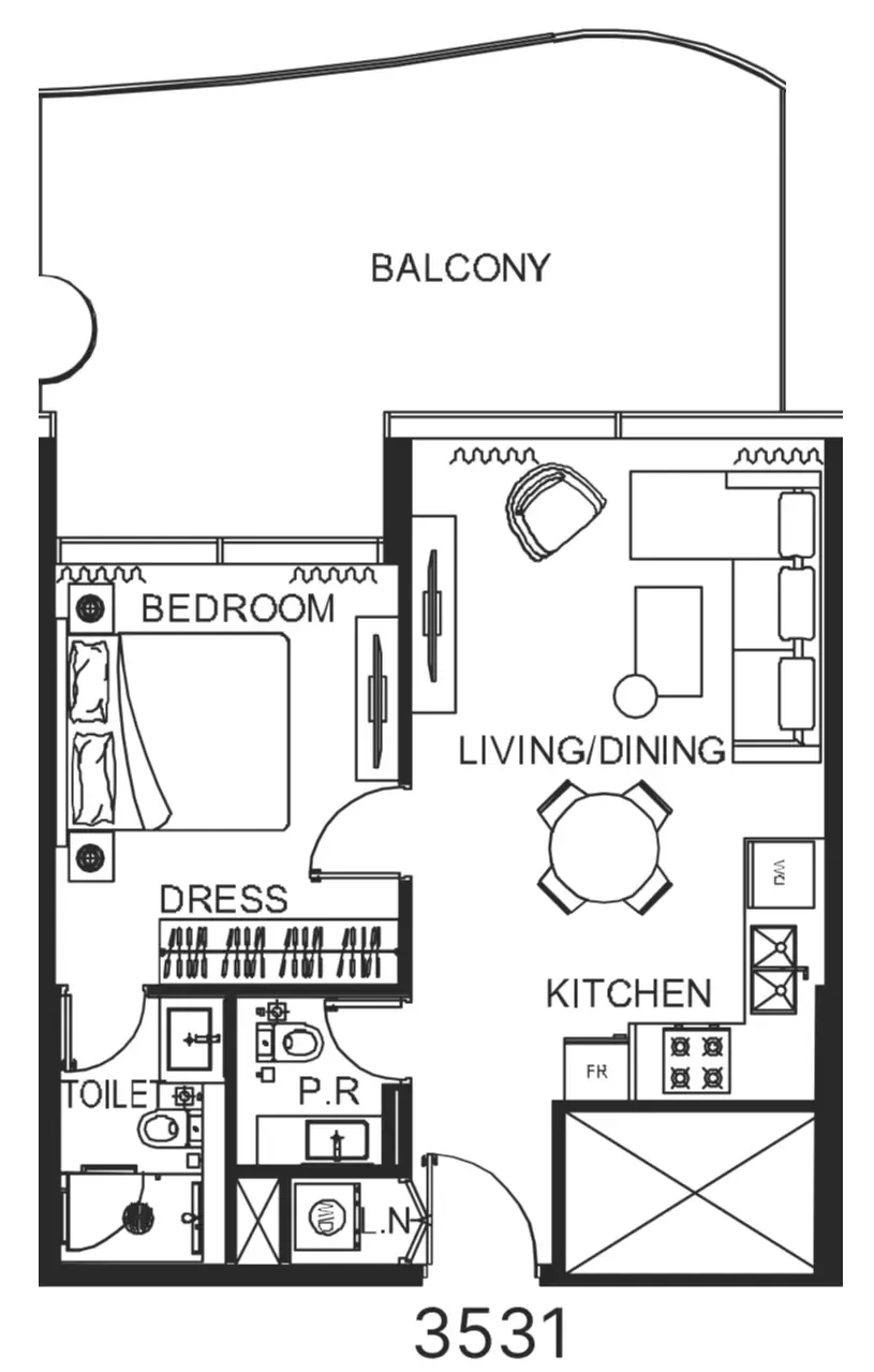 The WOW Tower 1 bed floor plan, 804 sqft
