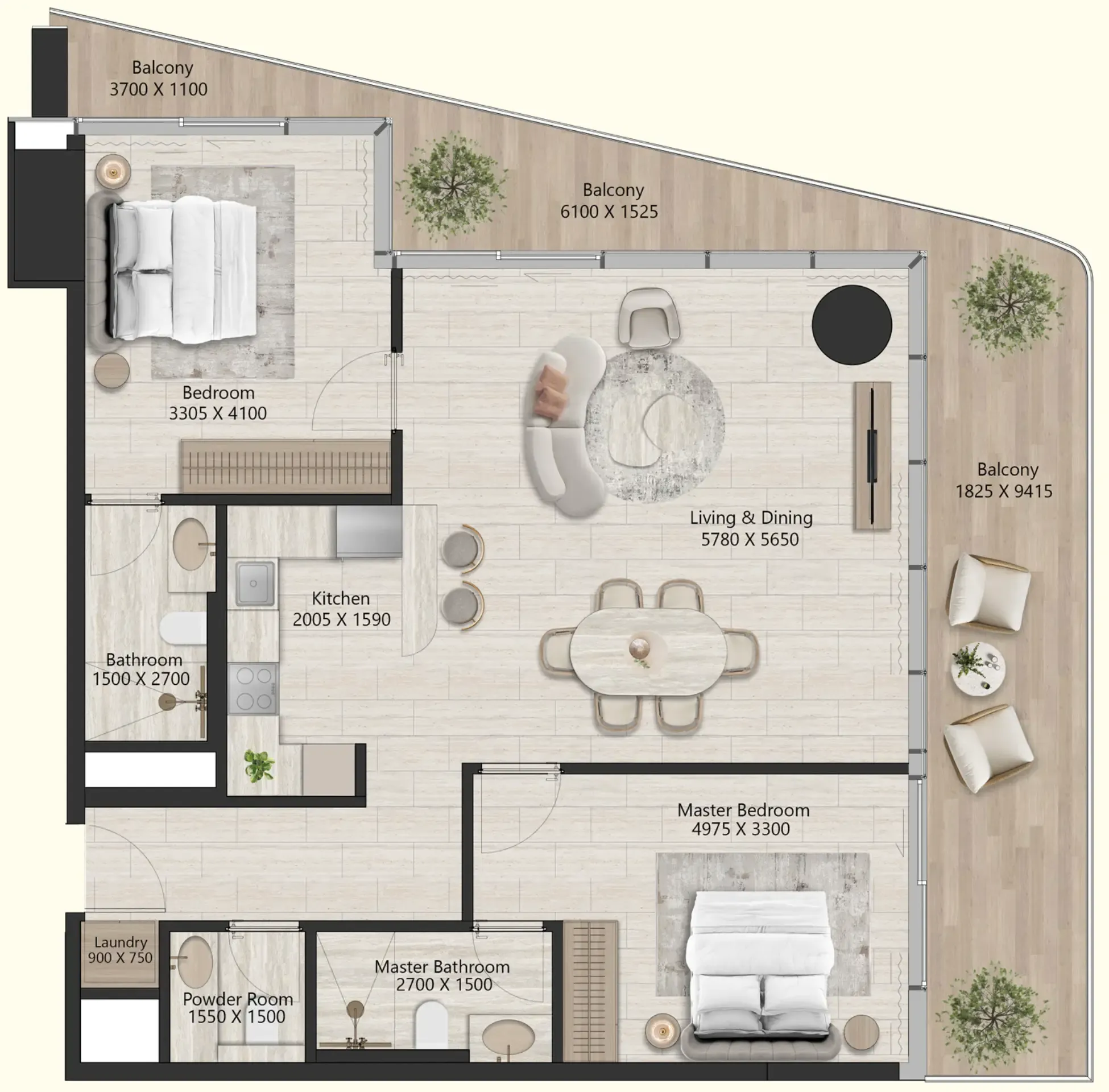Il Vento 2 bed floor plan, 1,311 sqft