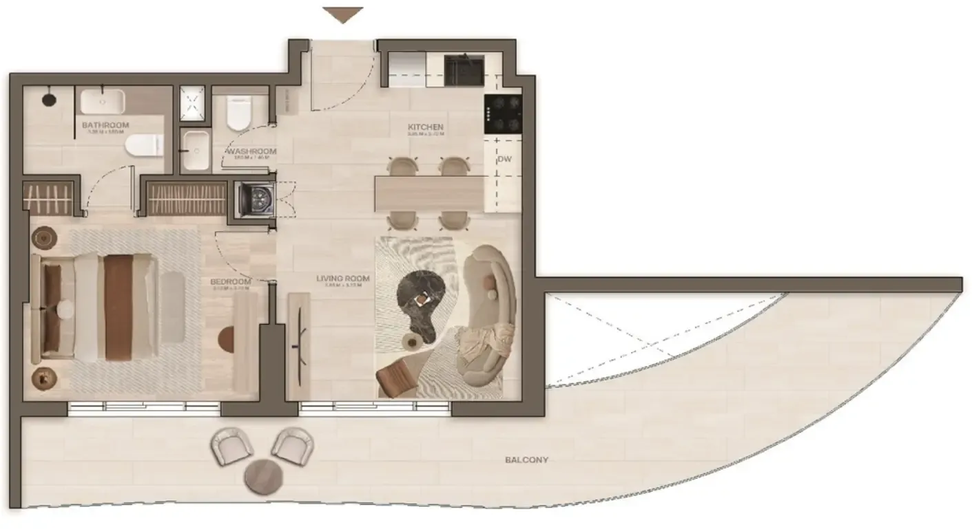 Stax 1 bed floor plan, 824 sqft