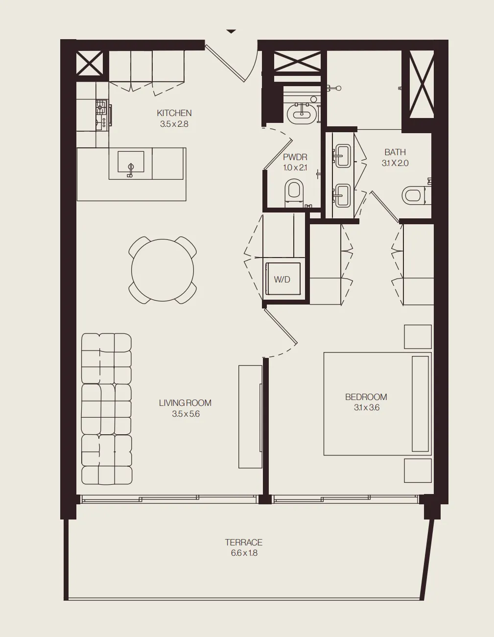 The Weave – Al Ghurair 1 bed floor plan, 774 sqft