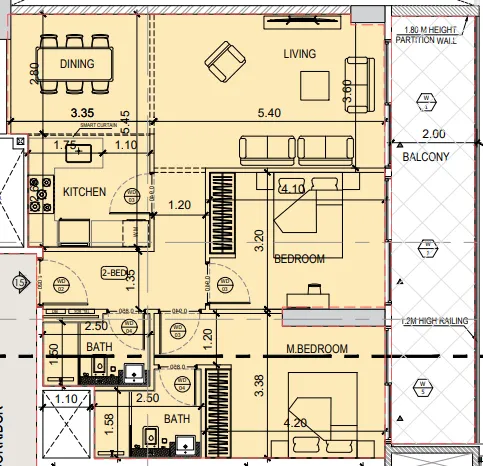 Binghatti Amberhall 2 bed floor plan, 1,172 sqft