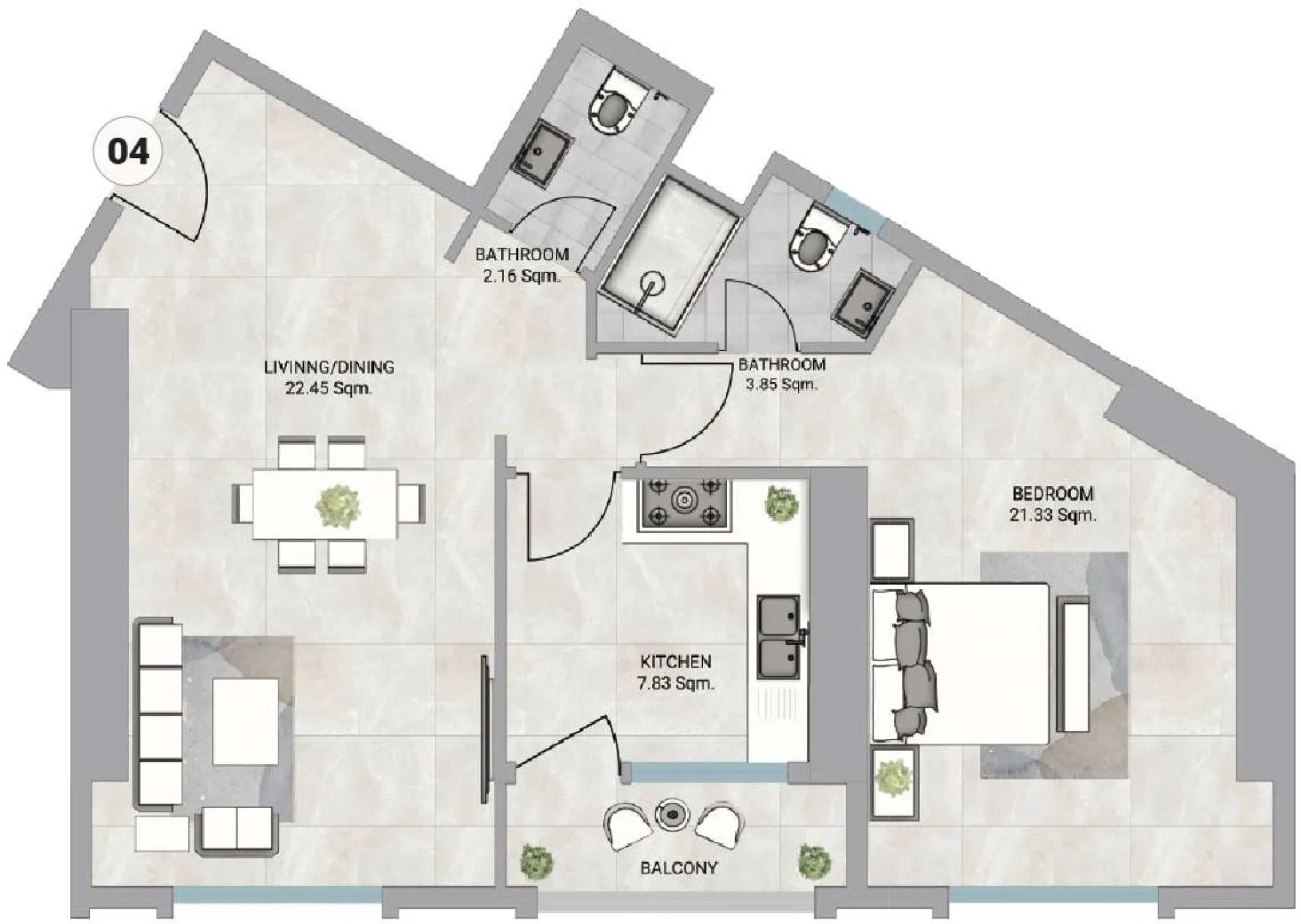 Barajeel Towers 1 bed floor plan, 1,283 sqft