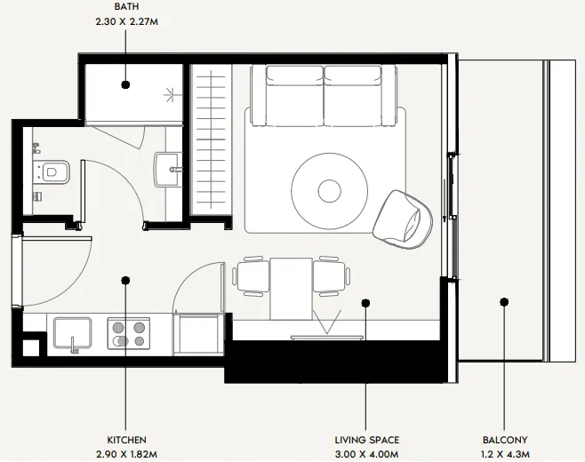 Azizi Milan Studio floor plan, 340 sqft