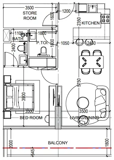 Al Haseen Residences 6 1 bed floor plan, 796 sqft