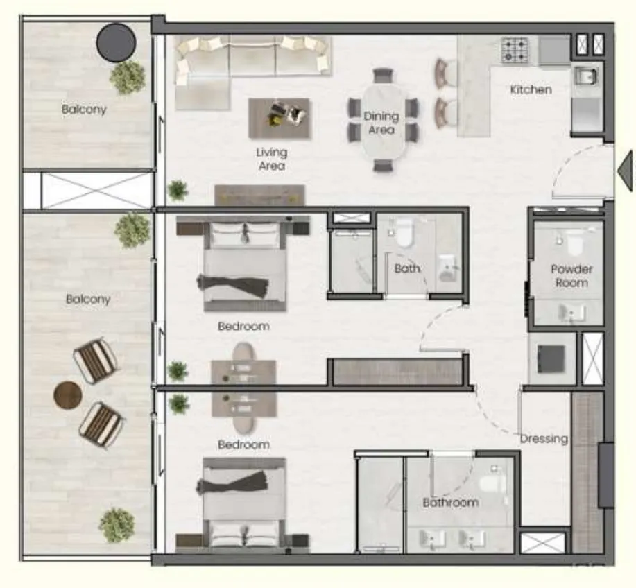 Saddlewood Park 2 bed floor plan, 1,110 sqft