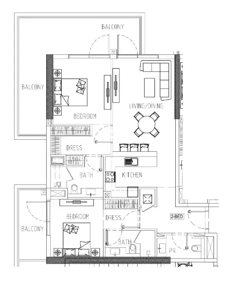 Damac Riverside Views 2 bed floor plan, 1,369 sqft