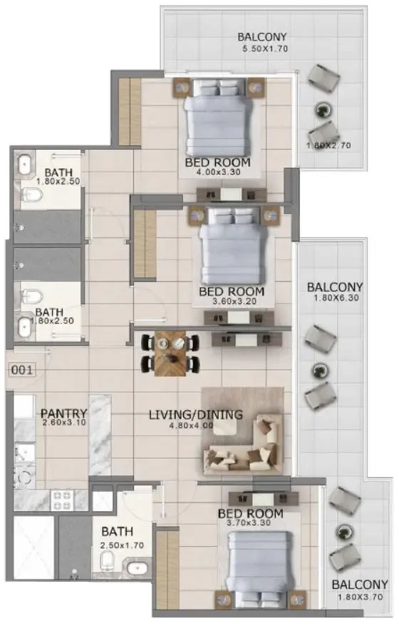 Arlington Park 2 3 bed floor plan, 1,408 sqft