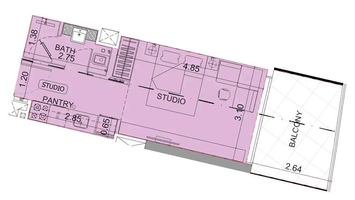 Maybach 6 Studio floor plan, 387 sqft