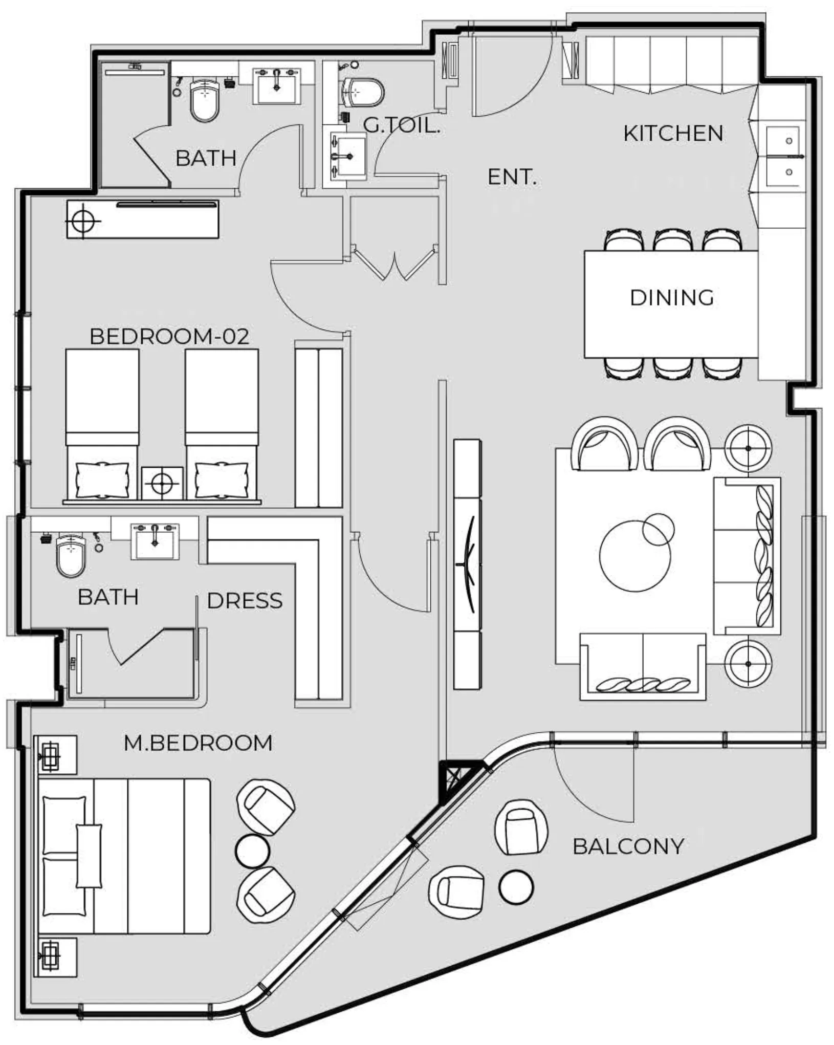 Coastal Haven 2 bed floor plan, 1,200 sqft
