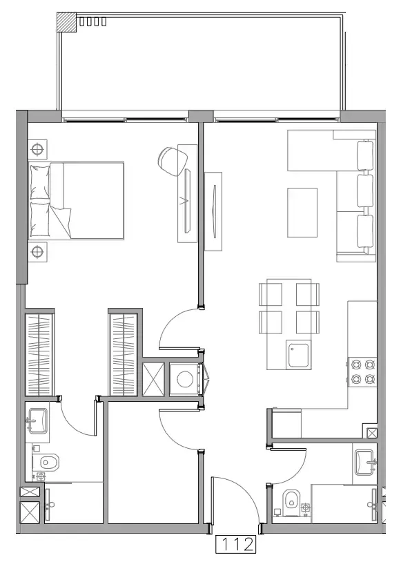 Trevino 1 bed floor plan, 786 sqft