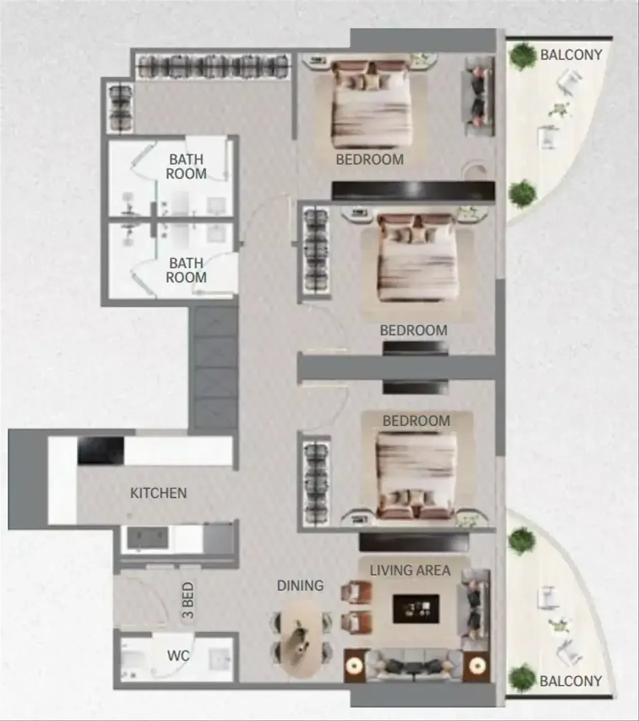 Maybach 6 3 bed floor plan, 1,284 sqft