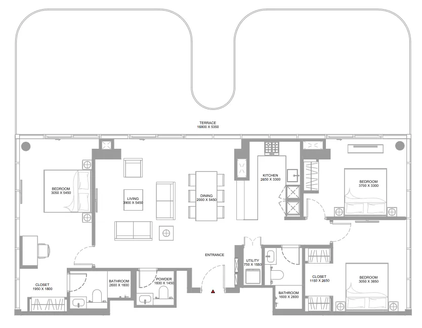 Bayfront Marina Residences 3 bed floor plan, 2,175 sqft