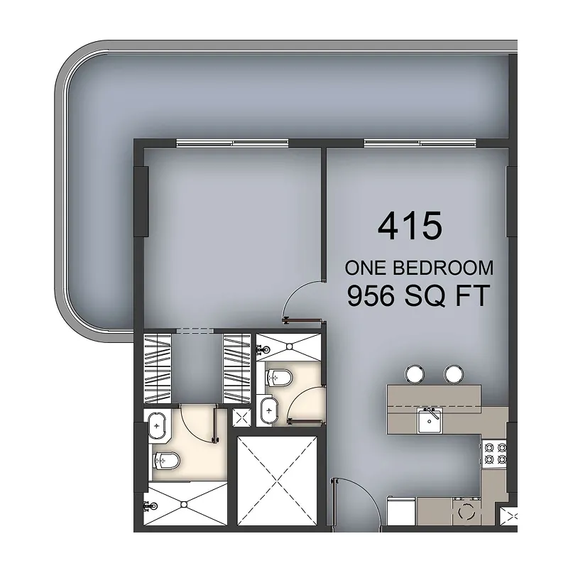Aizel Tower 1 bed floor plan, 956 sqft