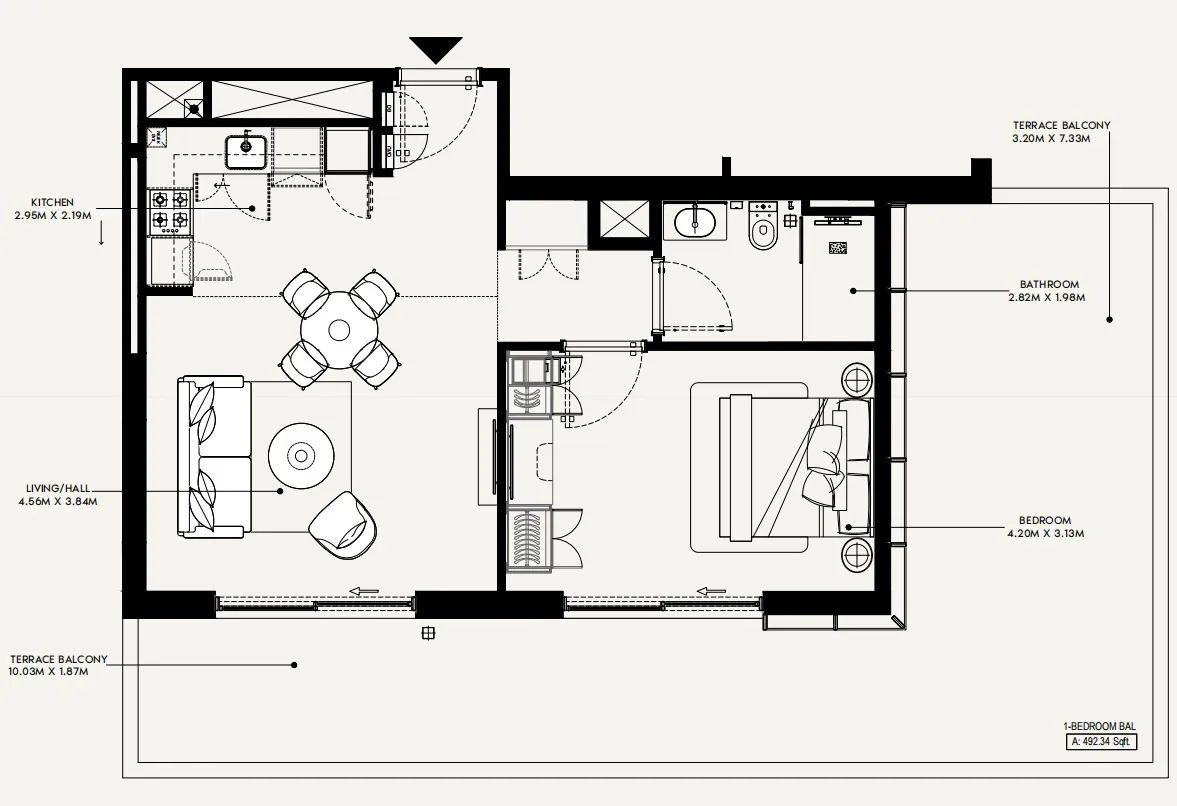 Azizi Jewel 1 bed floor plan, 1,128 sqft