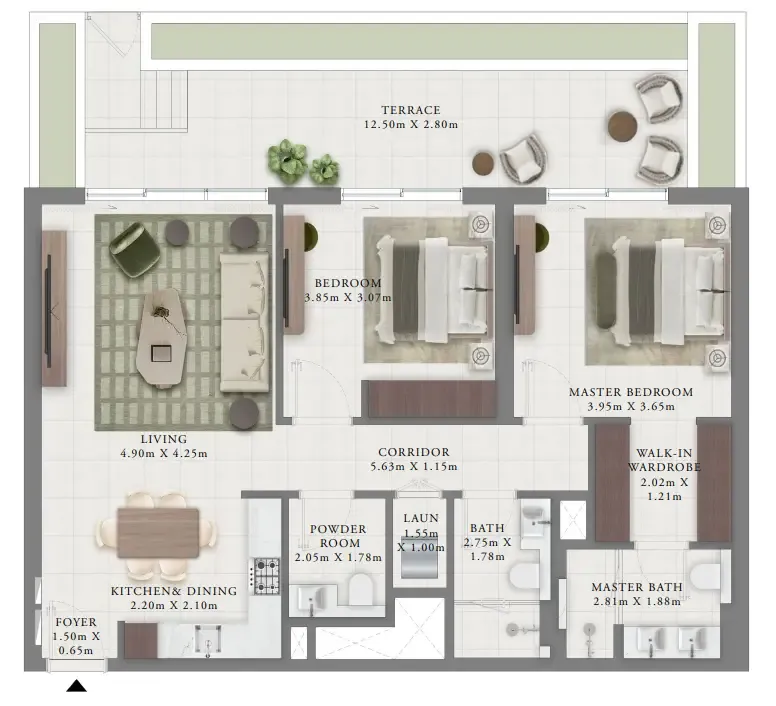 Creek Bay 2 bed floor plan, 1,466 sqft