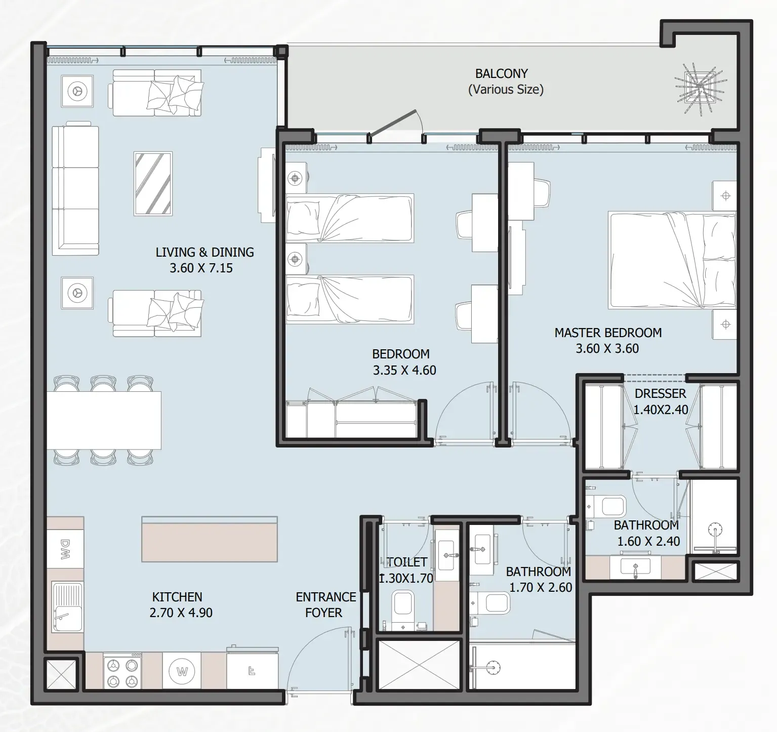 Verdana VI 2 bed floor plan, 1,121 – 1,134 sqft