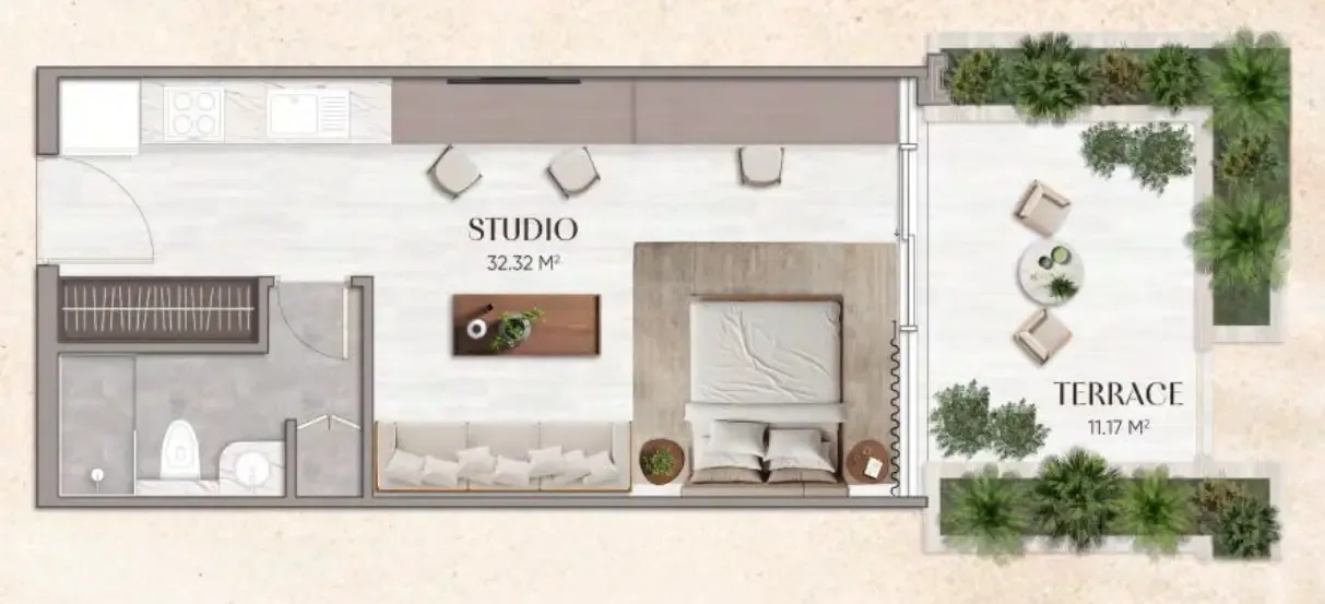 Urban Horizon Studio floor plan, 472 sqft