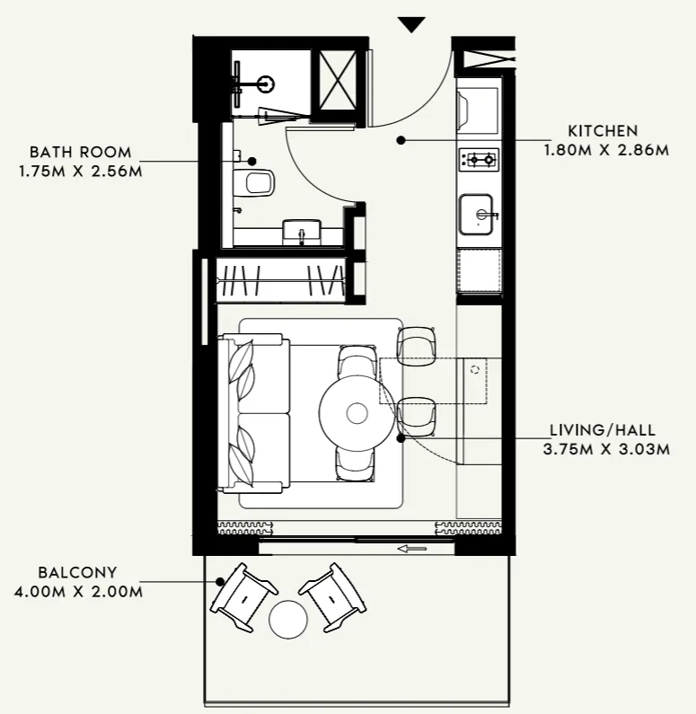 Azizi Venice Studio floor plan, 364 sqft