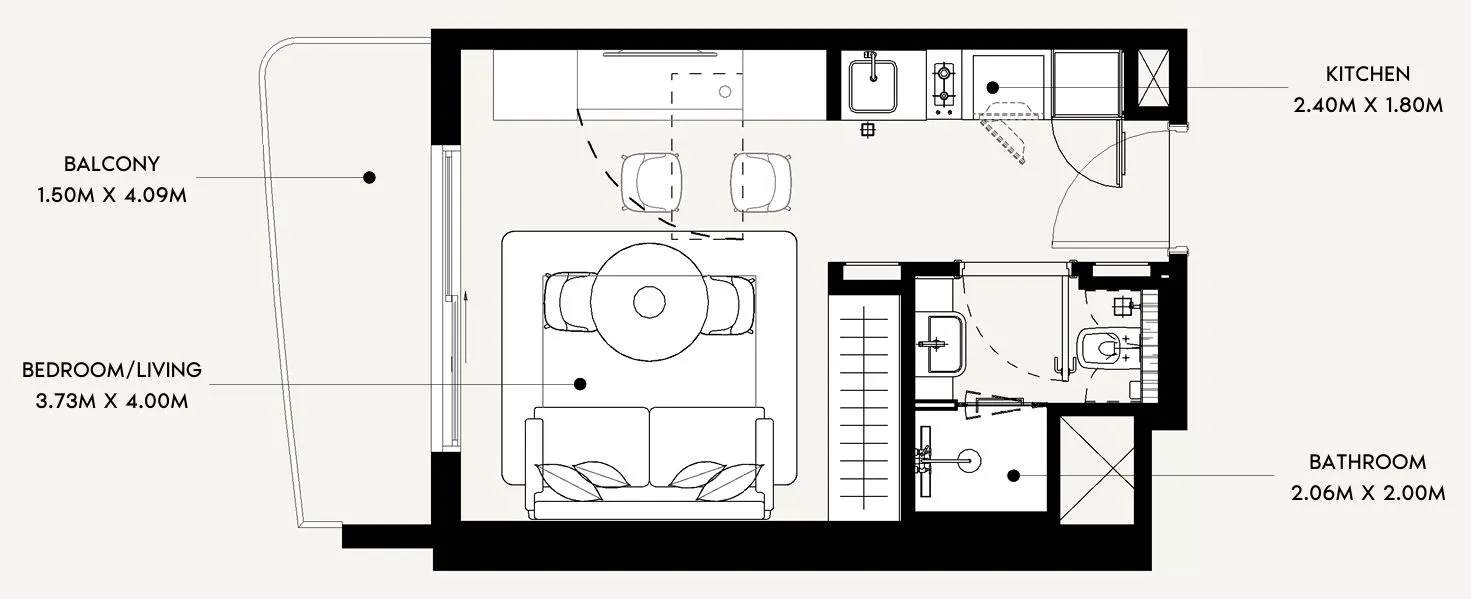 Azizi David Studio floor plan, 336 sqft