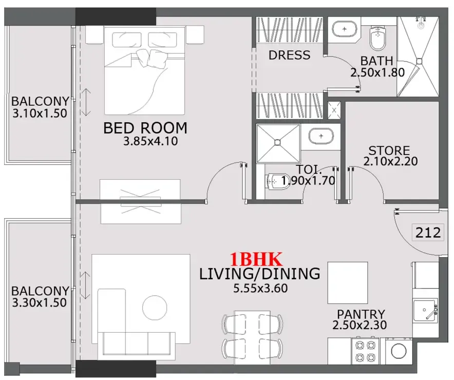 Provenza Residences 1 bed floor plan, 810 sqft