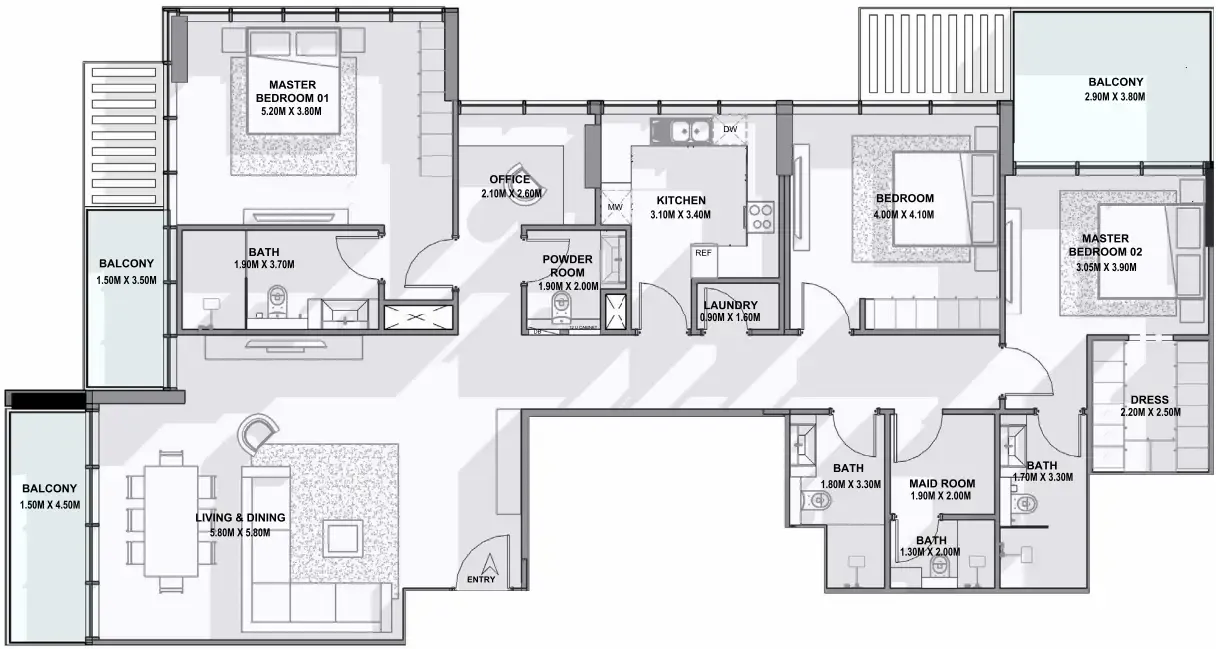 Allegro Residences 3 bed floor plan, 2,145 sqft