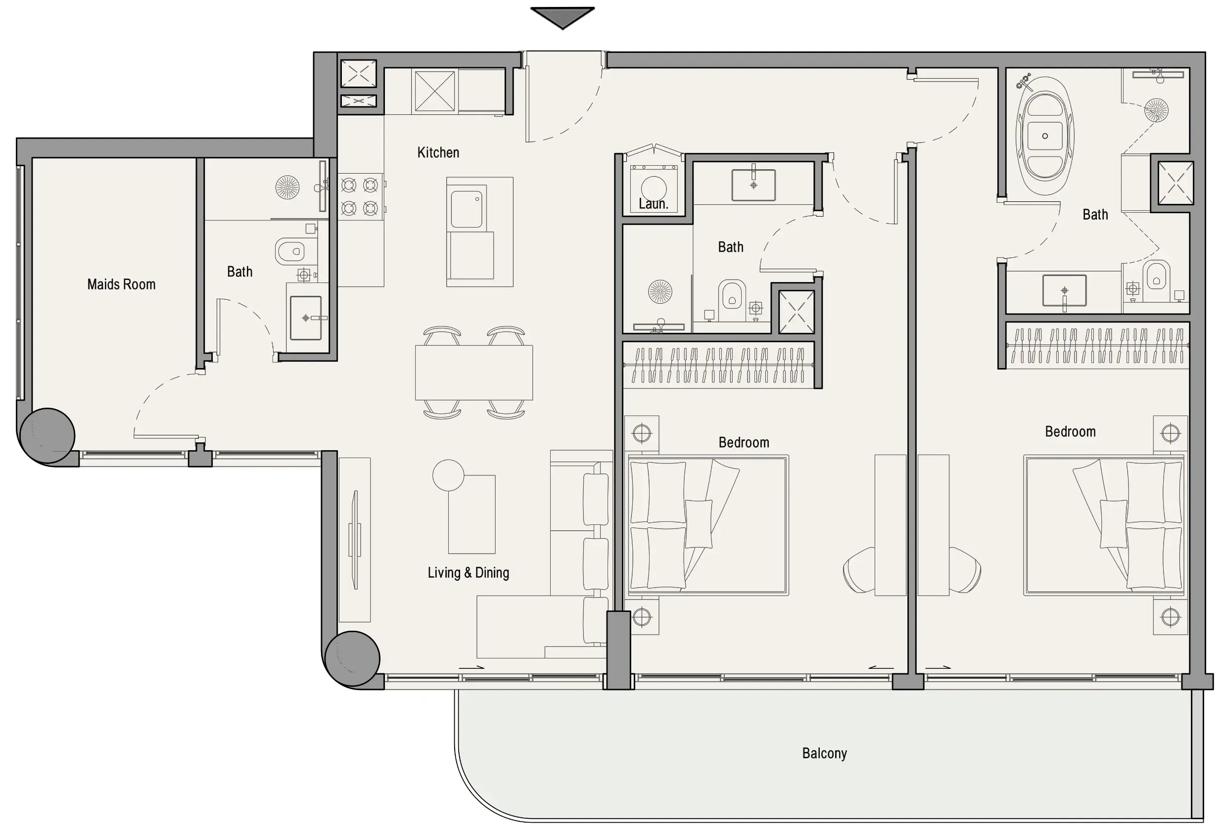 113 Residences by Iman 2 bed floor plan, 1,278 sqft