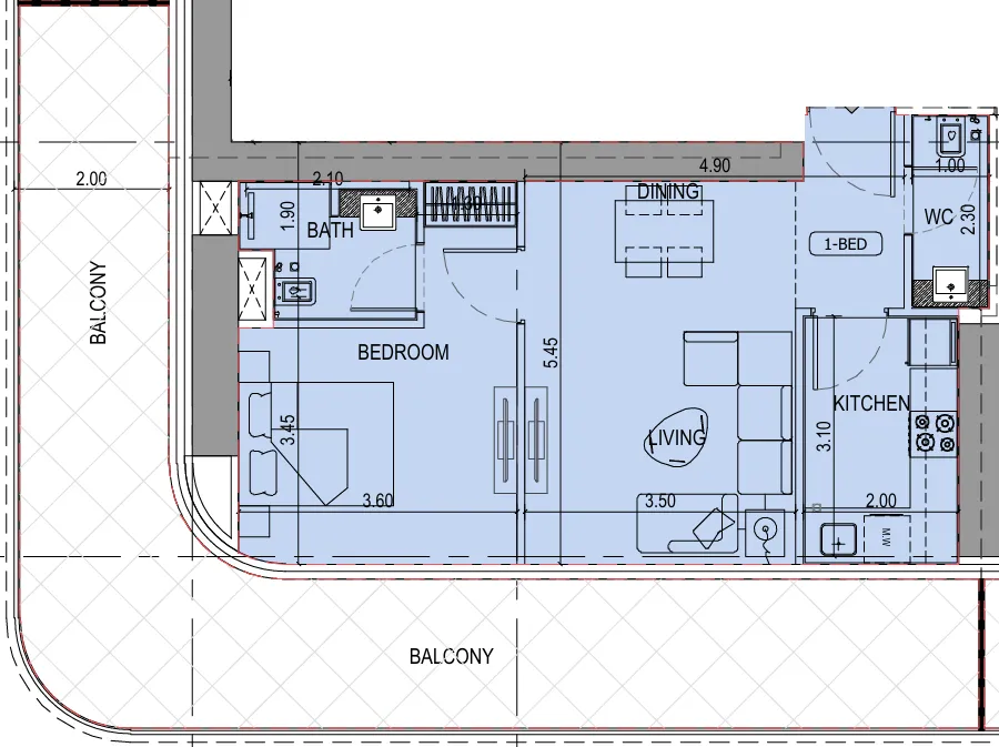 Binghatti Sky Terraces 1 bed floor plan, 1,038 – 1,044 sqft