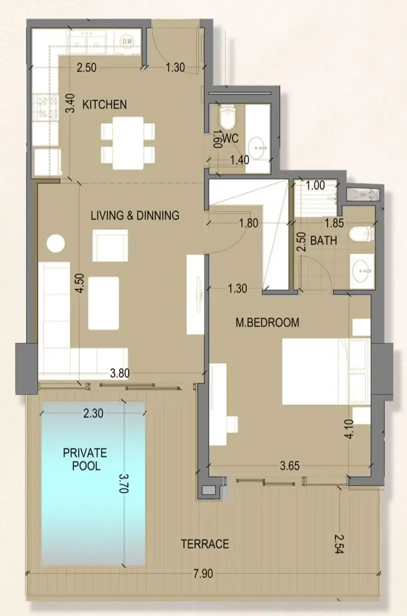 Celia Homes 1 bed floor plan, 975 sqft