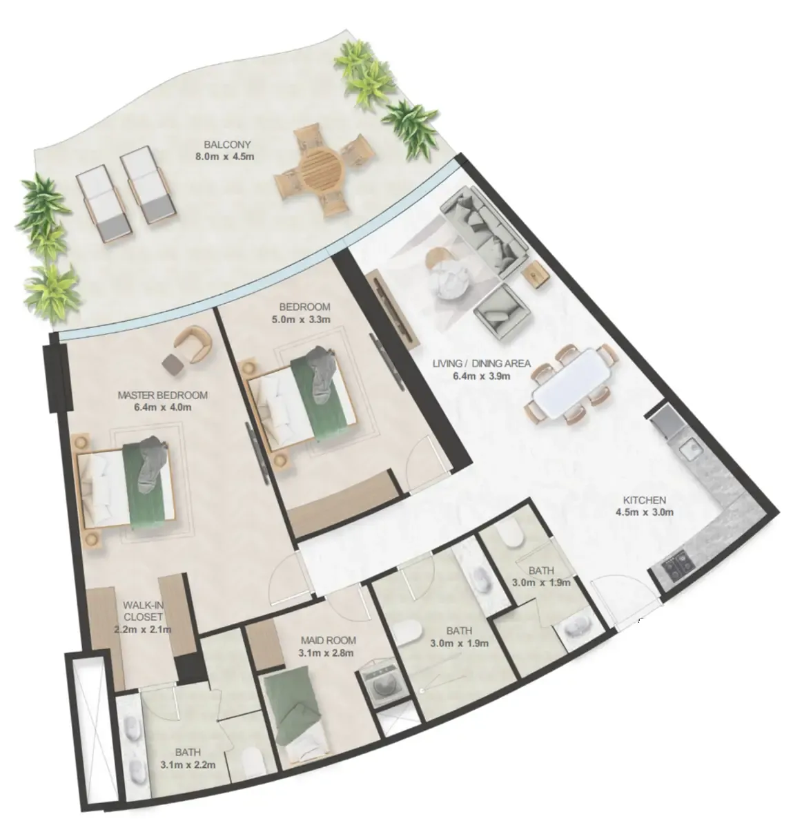 Oystra 2 bed floor plan, 1,665 sqft