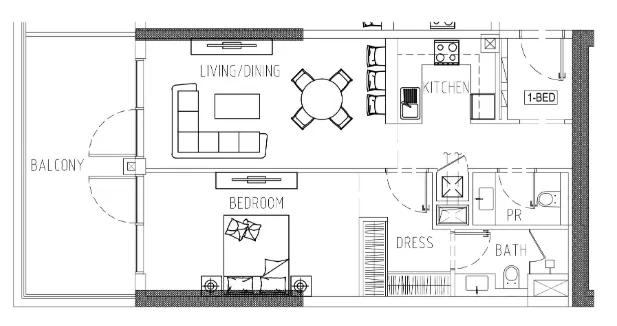 Damac Riverside Views 1 bed floor plan, 965 sqft