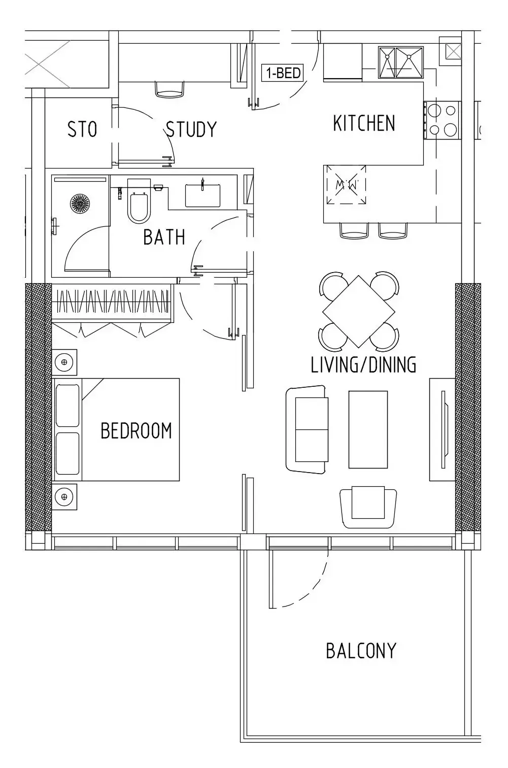 Damac District 1 bed floor plan, 672 sqft