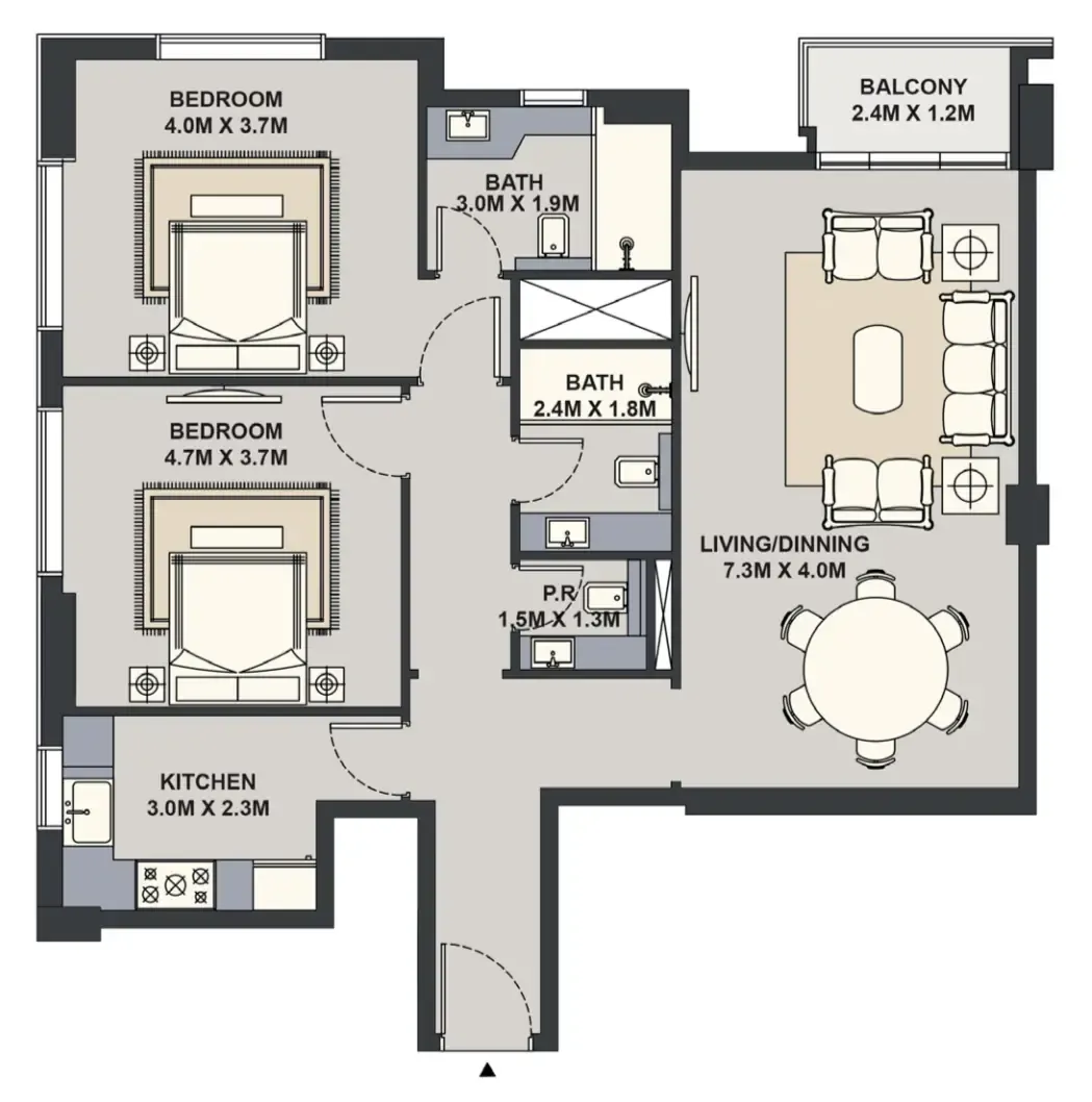 Exotica by Al Marina 2 bed floor plan, 1,141 sqft