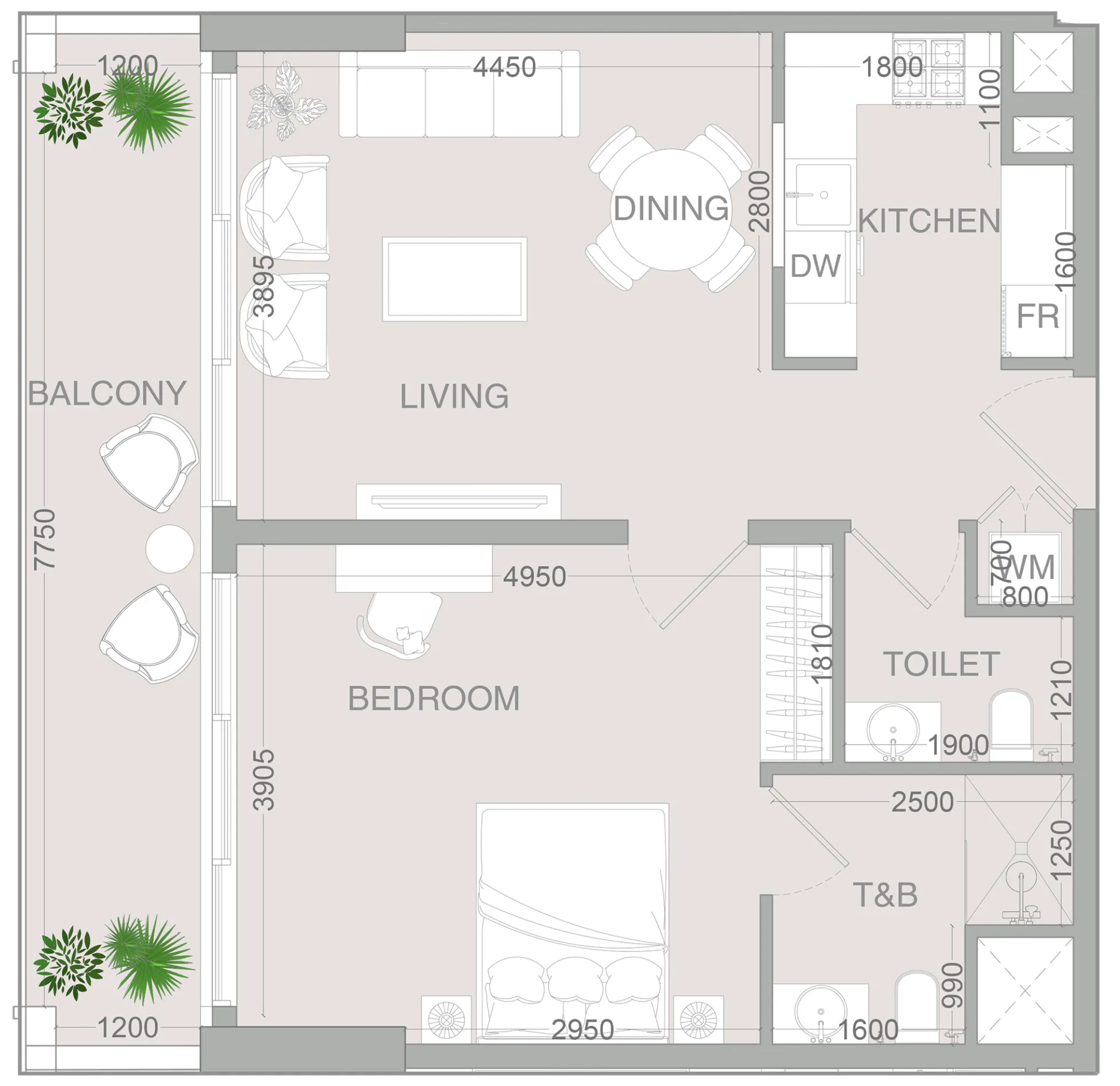 VERDAN1A 4 1 bed floor plan, 756 – 804 sqft