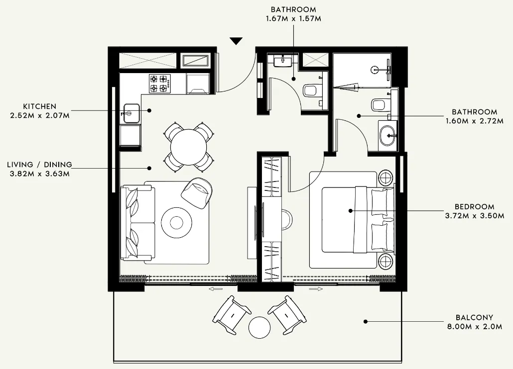 Azizi Venice 1 bed floor plan, 724 sqft