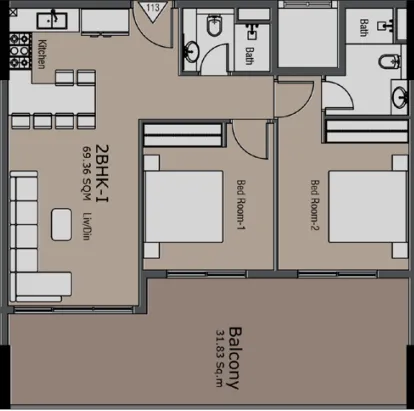 Golden Woods Albab Views 2 bed floor plan, 1,084 sqft