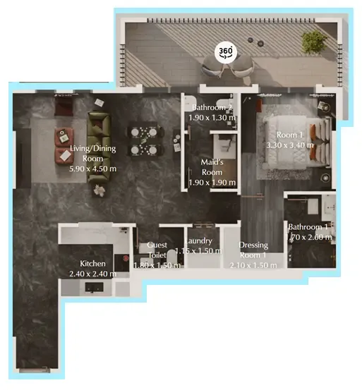 Bab Al Qasr Garden Residences 65 1 bed floor plan, 1,000 sqft