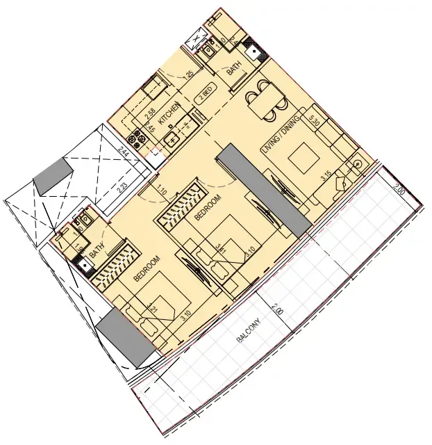 Binghatti Sky Terraces 2 bed floor plan, 1,055 sqft