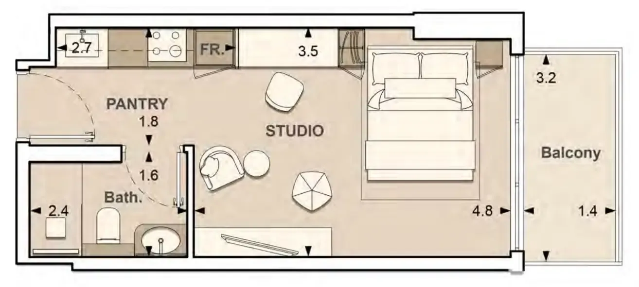 Lume Residences Studio floor plan, 348 sqft