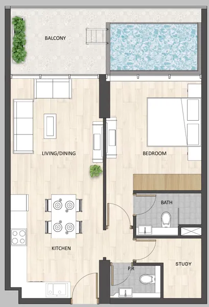 Barari Palace 1 bed floor plan, 825 – 830 sqft