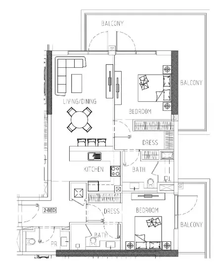 Damac Riverside Views 2 bed floor plan, 1,369 sqft