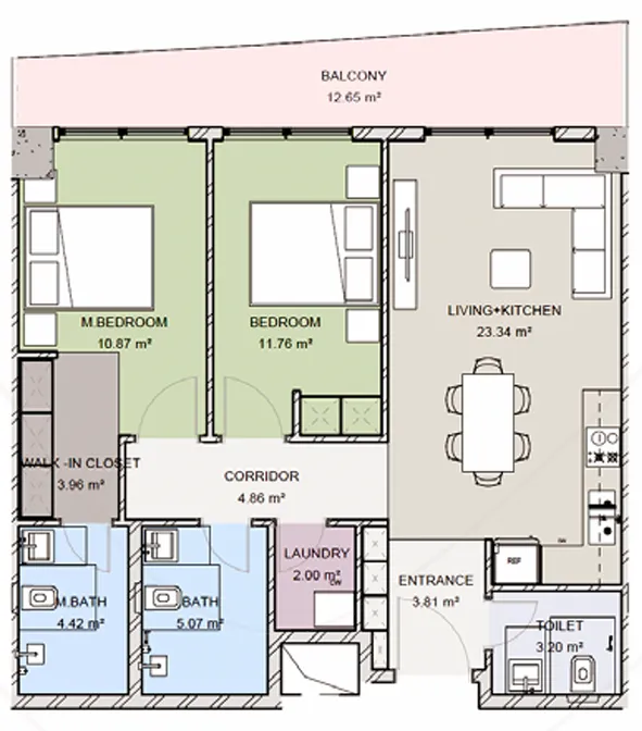 Uptown Muscat 2 bed floor plan, 1,205 – 1,396 sqft
