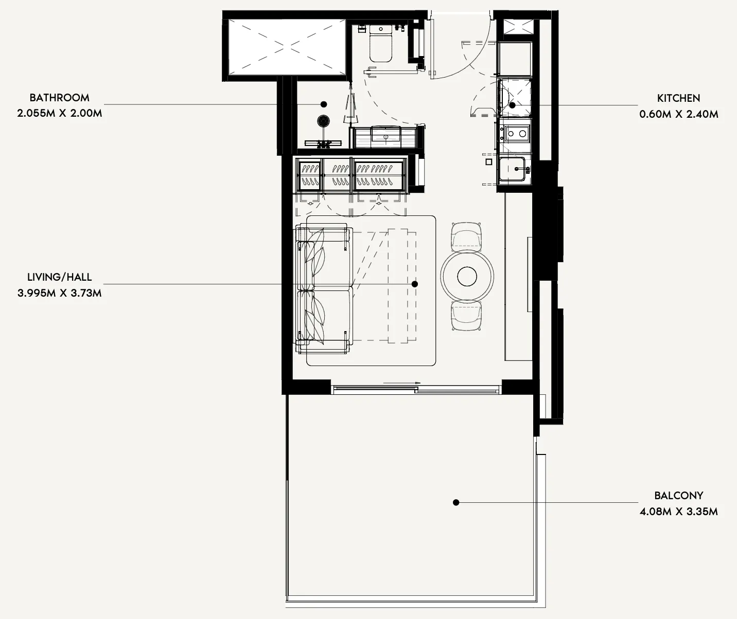 Azizi Rose Studio floor plan, 433 sqft